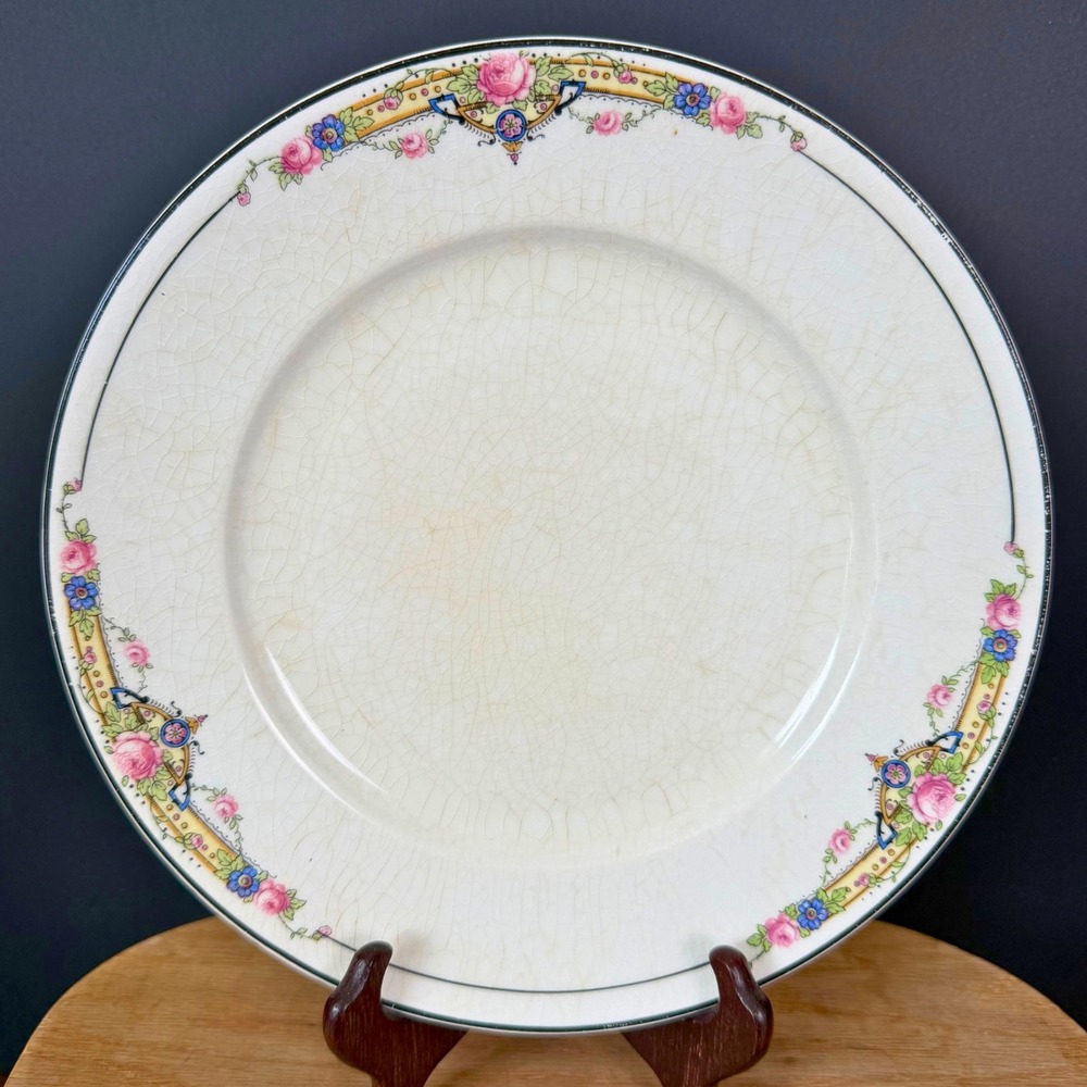 Vintage Crooksville China Co‎ Floral Dinner Plate Pink Rose Farmhouse Cream 10in